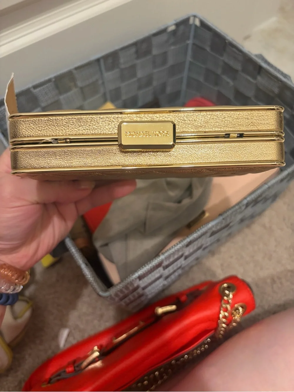 Michael Kors Gold Quilted Metallic Clutch